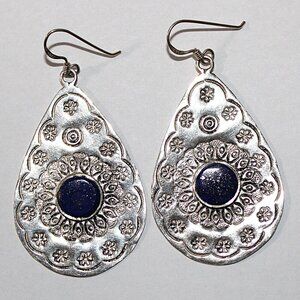 Sterling Silver Bohemian Lapis Lazuli Tear Drop Earrings 12 Grams